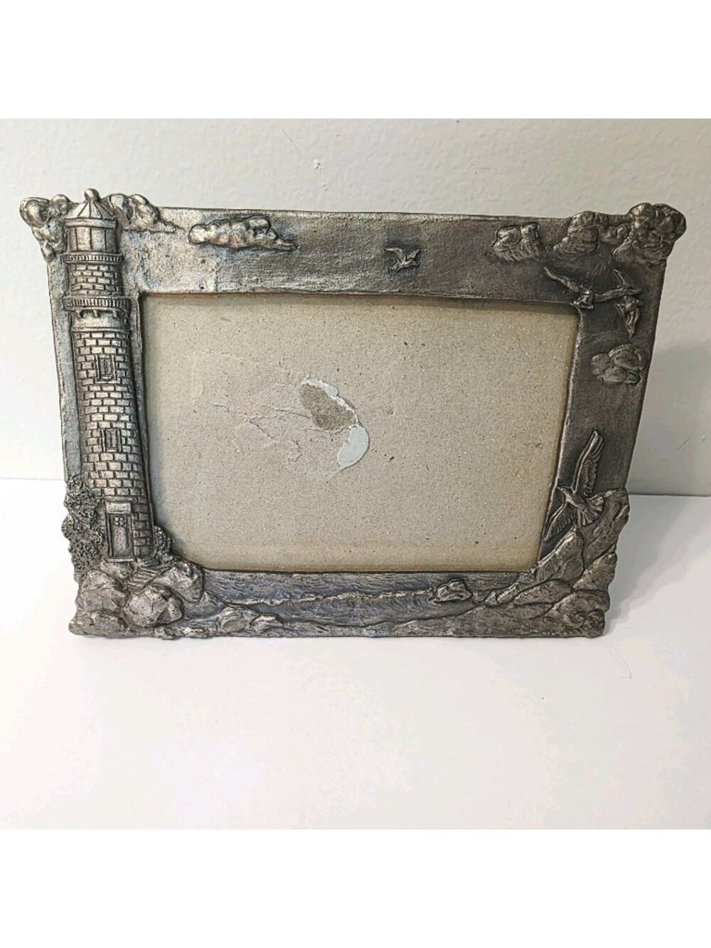 Vtg Nautical Metal Lighthouse Oceanside Lake Free Sanding Photo Picture Frame